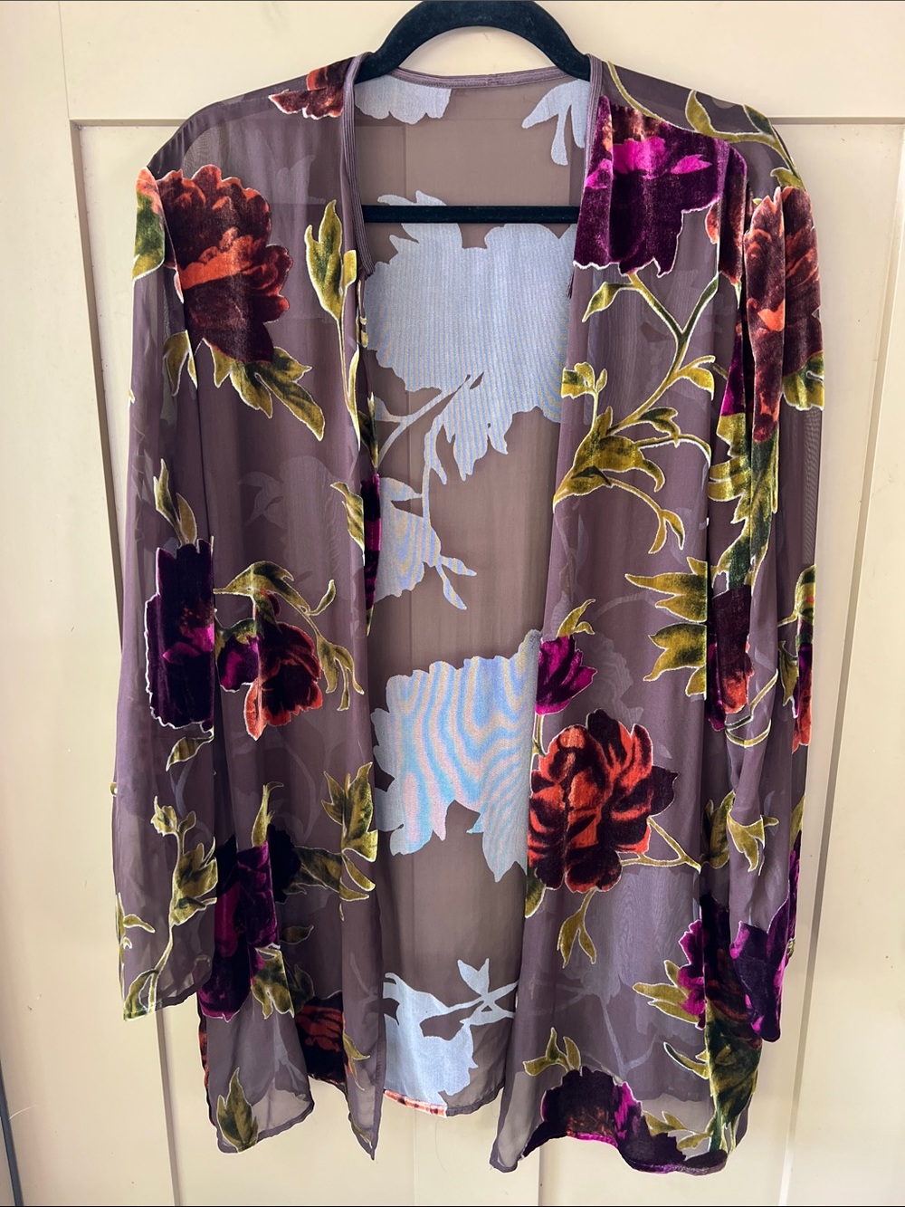 Jeffrey & Dara Evenings, Tom Barra Silk Blend Sheer Floral Velvet Burnout Kimono